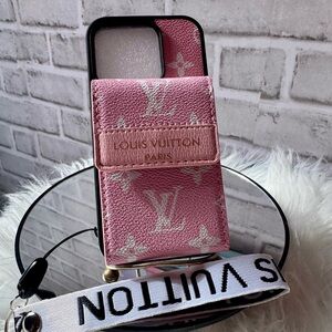 Luxury Pink  Monogram Phone Card Case with wristlet iPhone pro 15 or 16